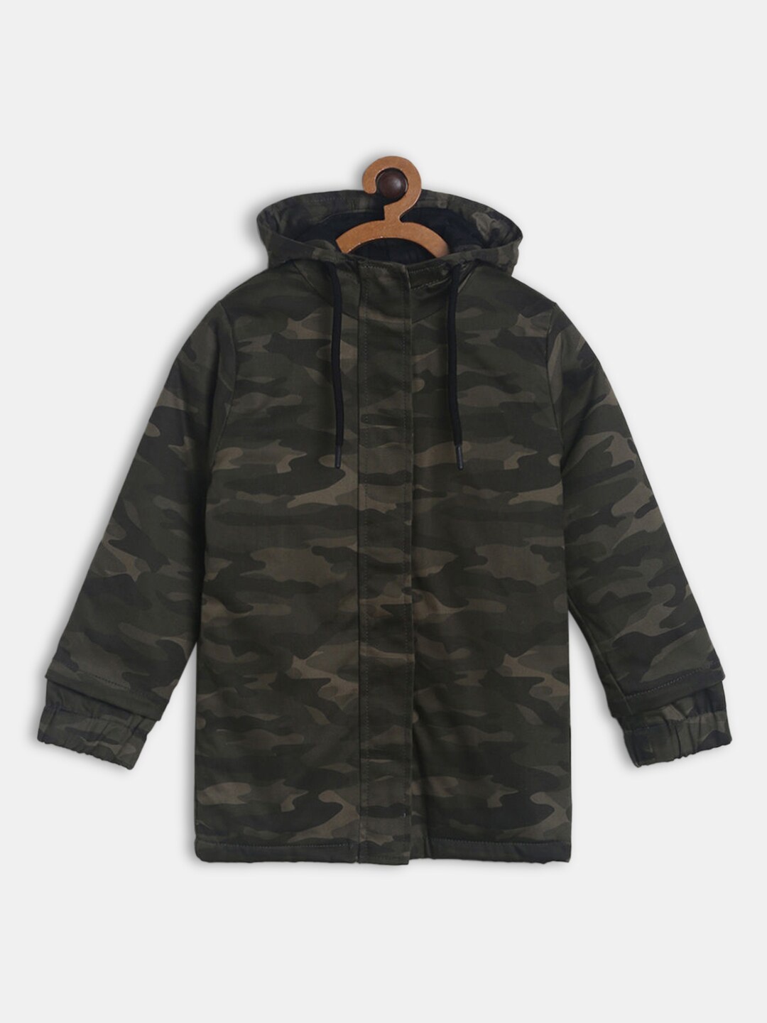 

Hopscotch Boys Olive Green Camouflage Hooded Sporty Jacket