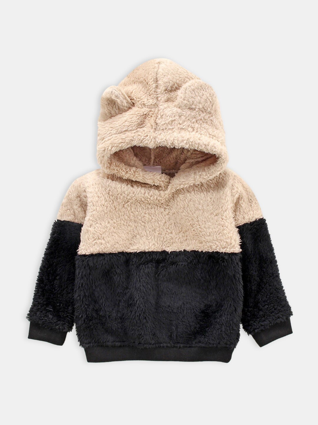 

Hopscotch Girls Cream & Black Colourblocked Pure Cotton Hooded Sweatshirt
