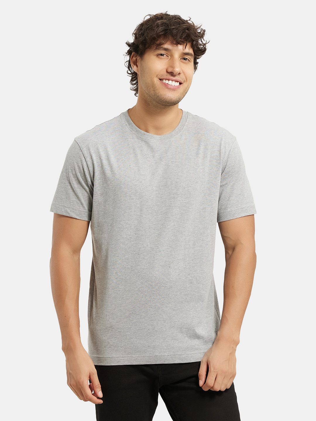 

Jockey Combed Cotton Rich Round Neck Half Sleeve Tshirt-2714, Grey melange