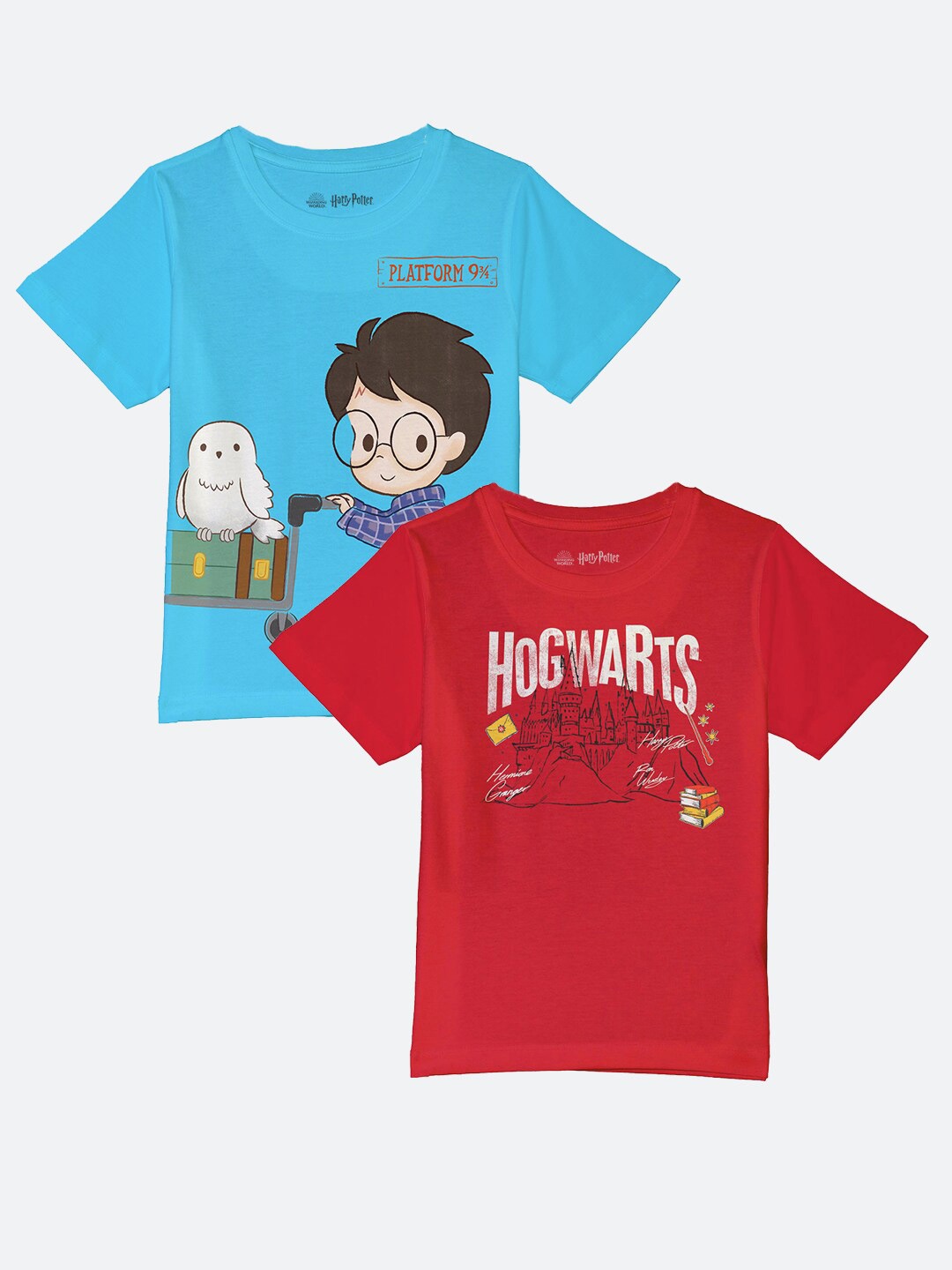 

YK Warner Bros Boys Pack of 2 Blue Printed Pure Cotton T-shirt