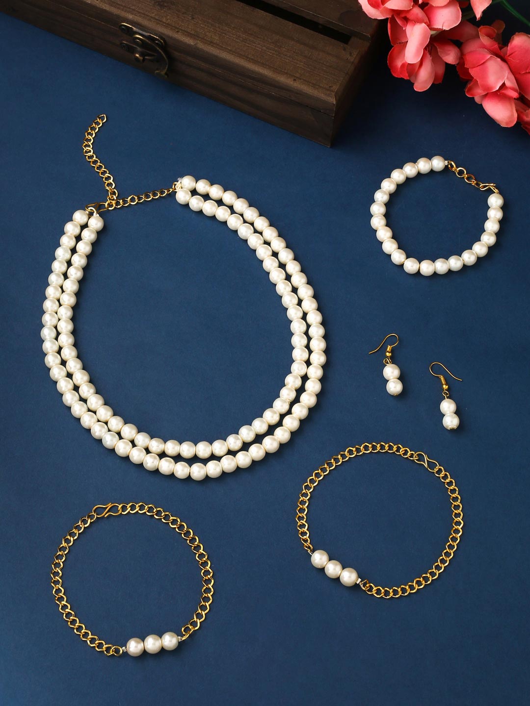 

VIRAASI Gold-Plated & pearl Studded Jewellery Set