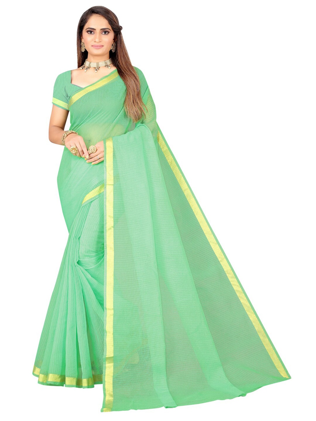 

Florence Green & Gold-Toned Art Silk Saree