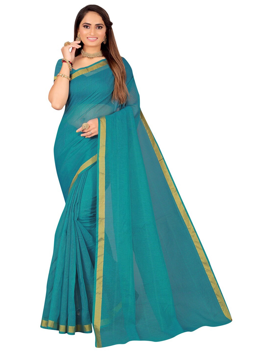 

Florence Teal & Gold-Toned Art Silk Saree