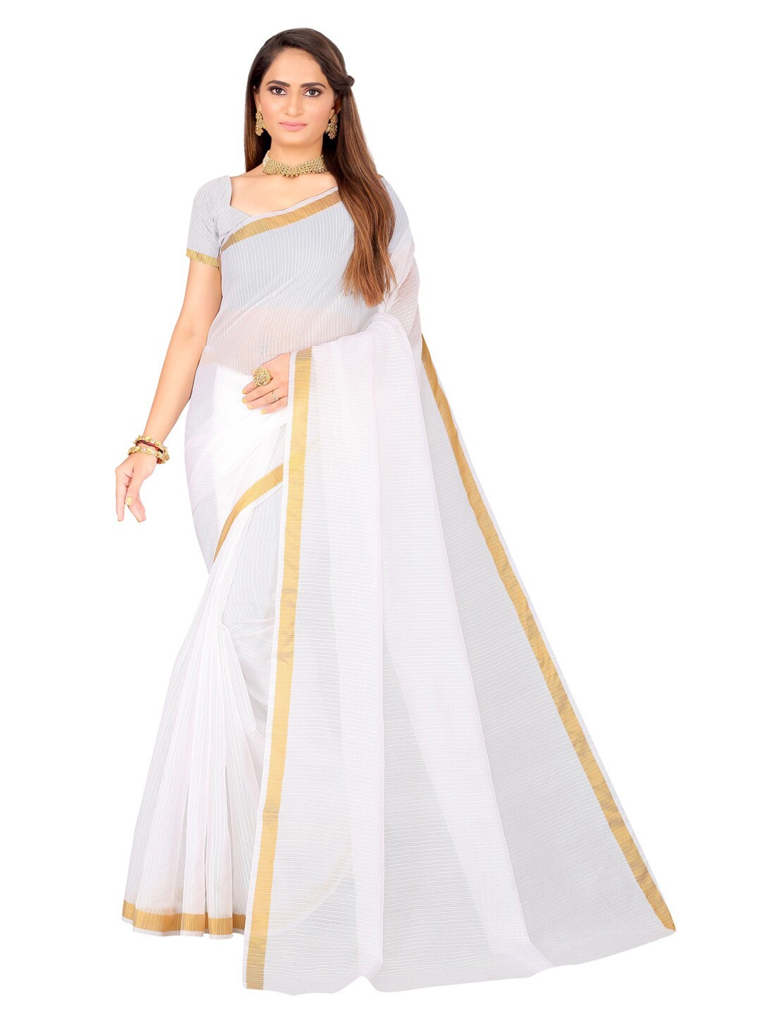 

Florence White & Gold-Toned Zari Art Silk Saree