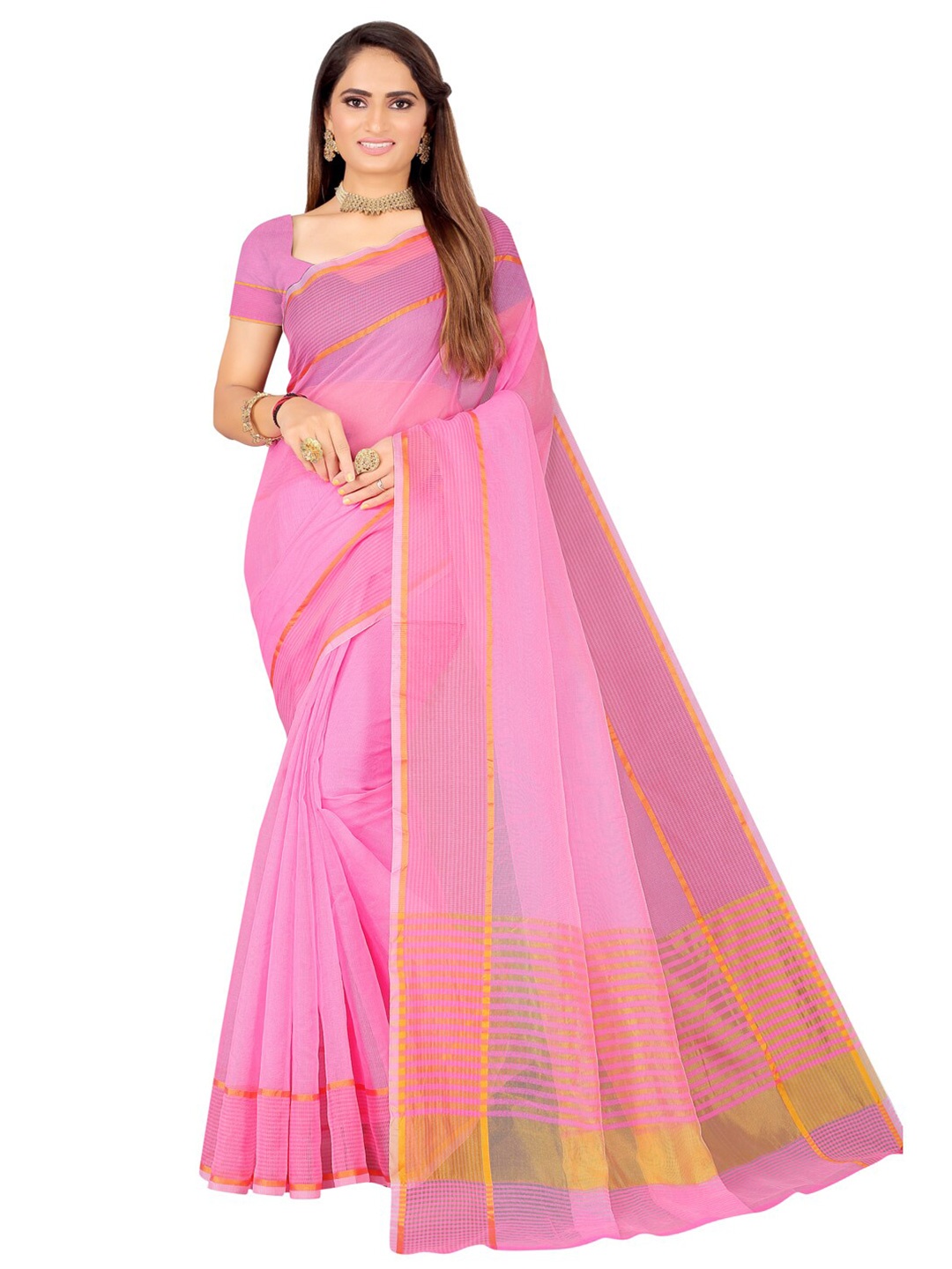 

Florence Woman Zari Art Silk Saree, Pink