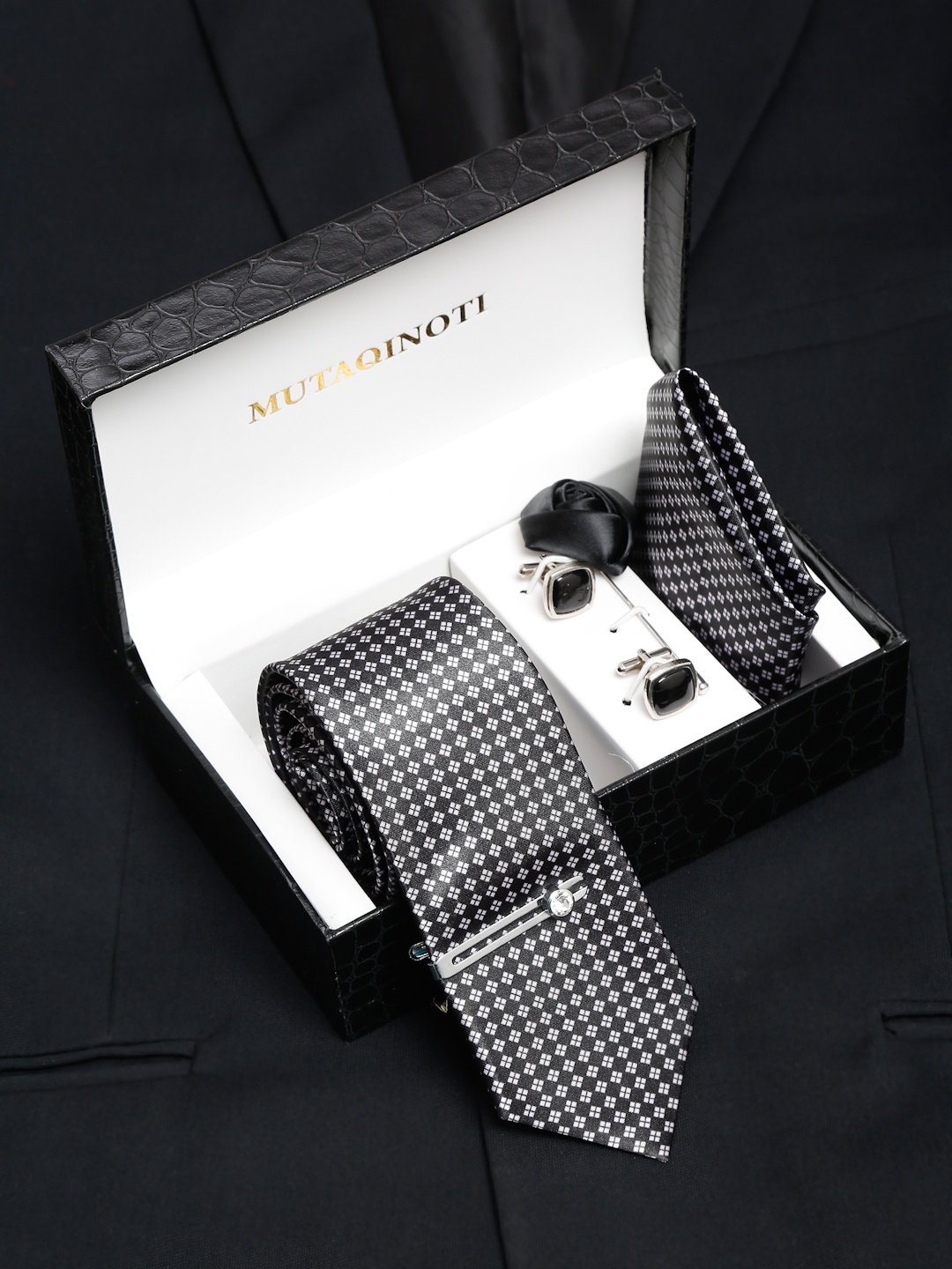 

MUTAQINOTI Men Necktie Accessory Gift Set, Black