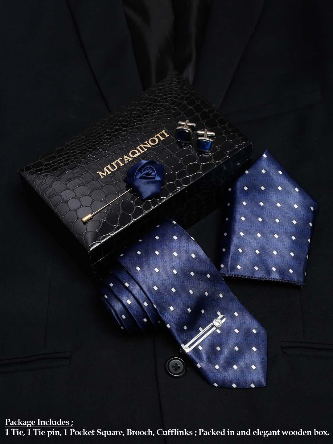 

MUTAQINOTI Men Checked Necktie Accessory Gift Set, Blue