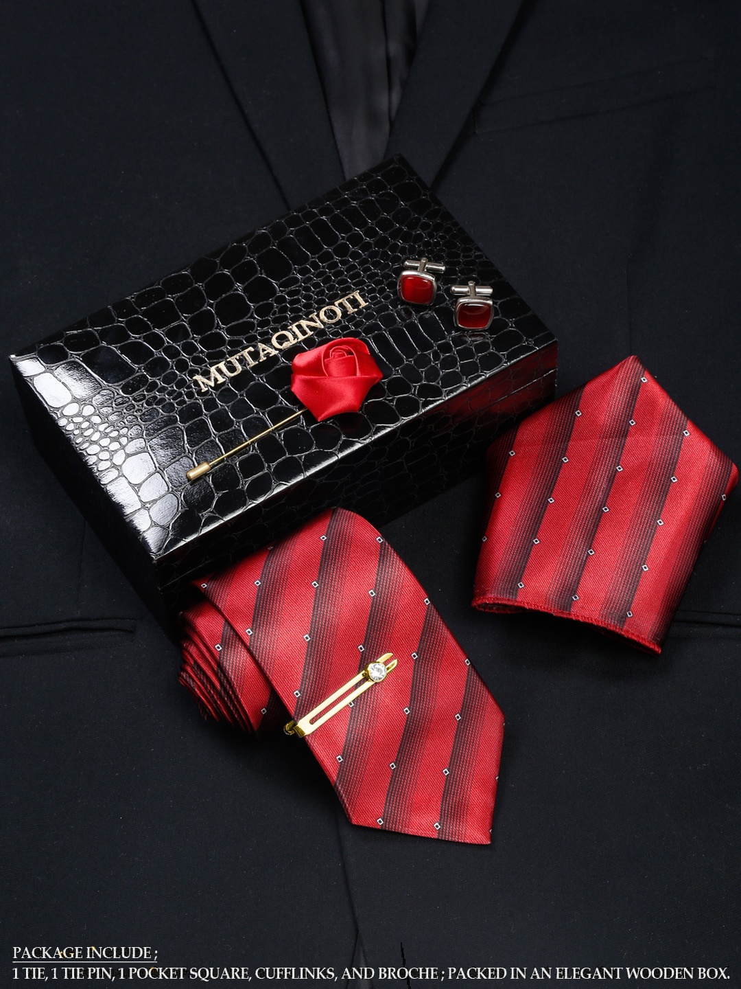 

MUTAQINOTI Men Red Formal Accessory Gift Set