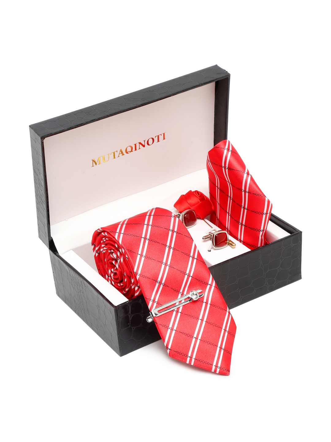 

MUTAQINOTI Men Printed Necktie Accessory Gift Set, Red