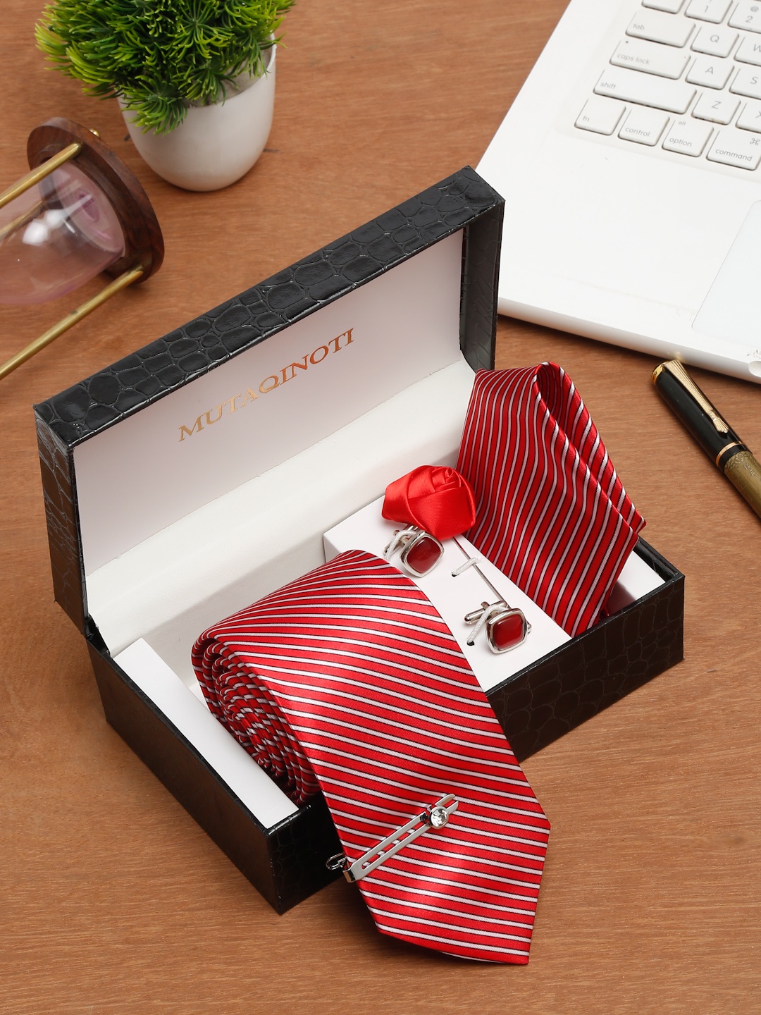 

MUTAQINOTI Men Formal Accessory Gift Set, Red