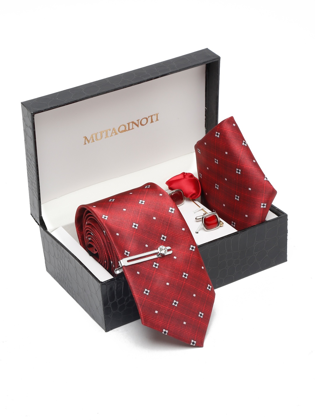 

MUTAQINOTI Men Printed Necktie Accessory Gift Set, Red