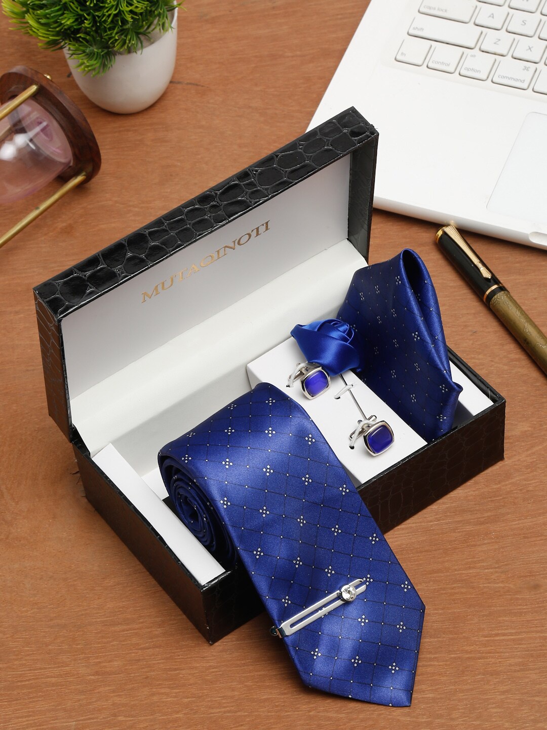 

MUTAQINOTI Men Necktie Accessory Gift Set, Blue