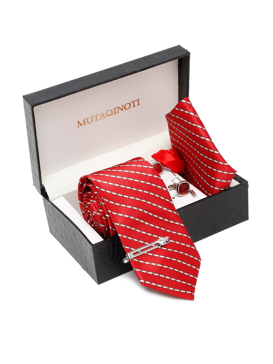 

MUTAQINOTI Men Printed Necktie Accessory Gift Set, Red