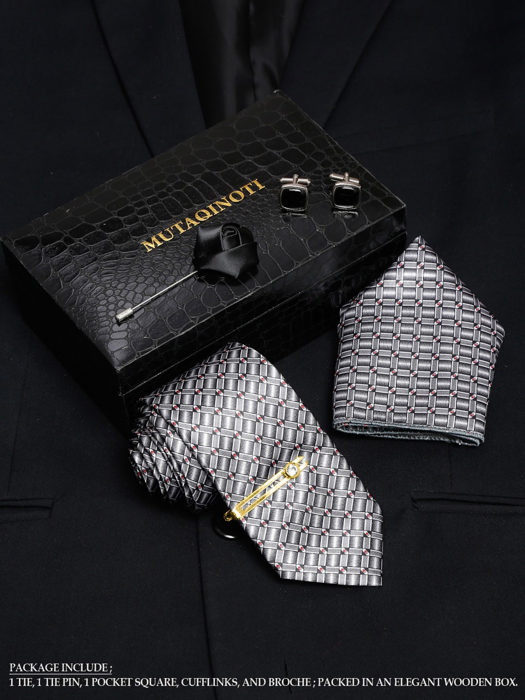 

MUTAQINOTI Men Necktie Accessory Gift Set, Black