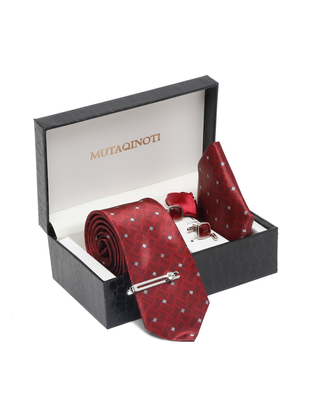 

MUTAQINOTI Men Printed Necktie Accessory Gift Set, Red