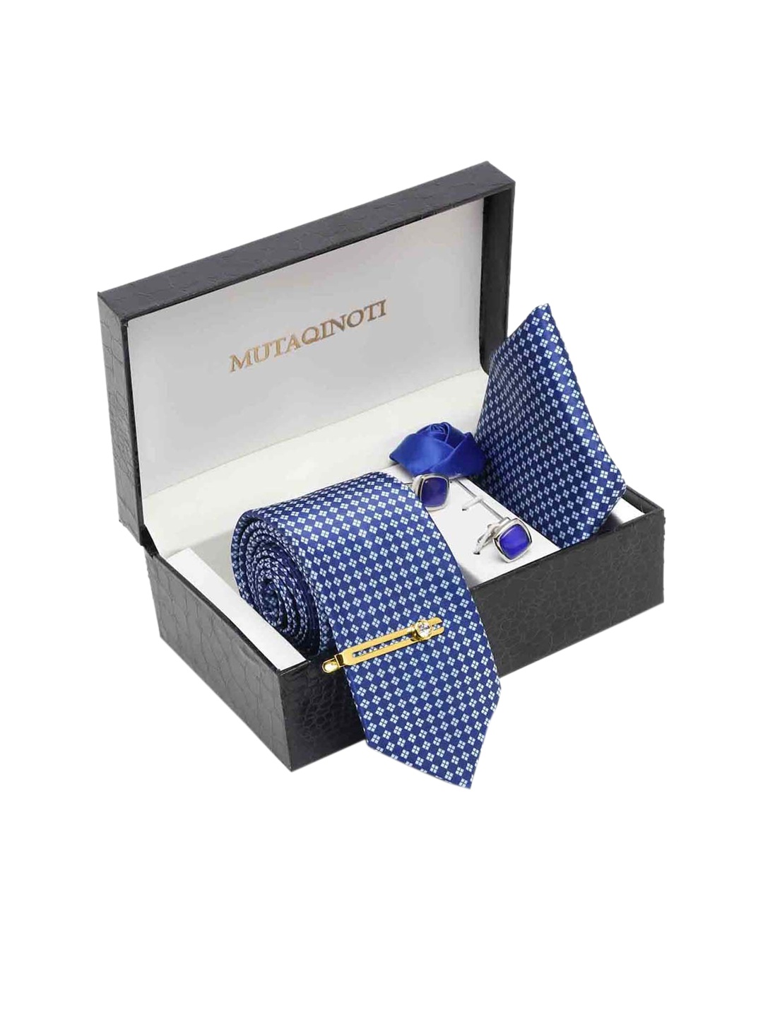 

MUTAQINOTI Men Silk Blend Necktie Accessory Gift Set, Blue