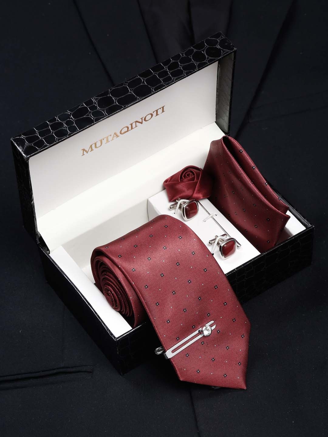 

MUTAQINOTI Men Printed Formal Accessory Gift set, Red