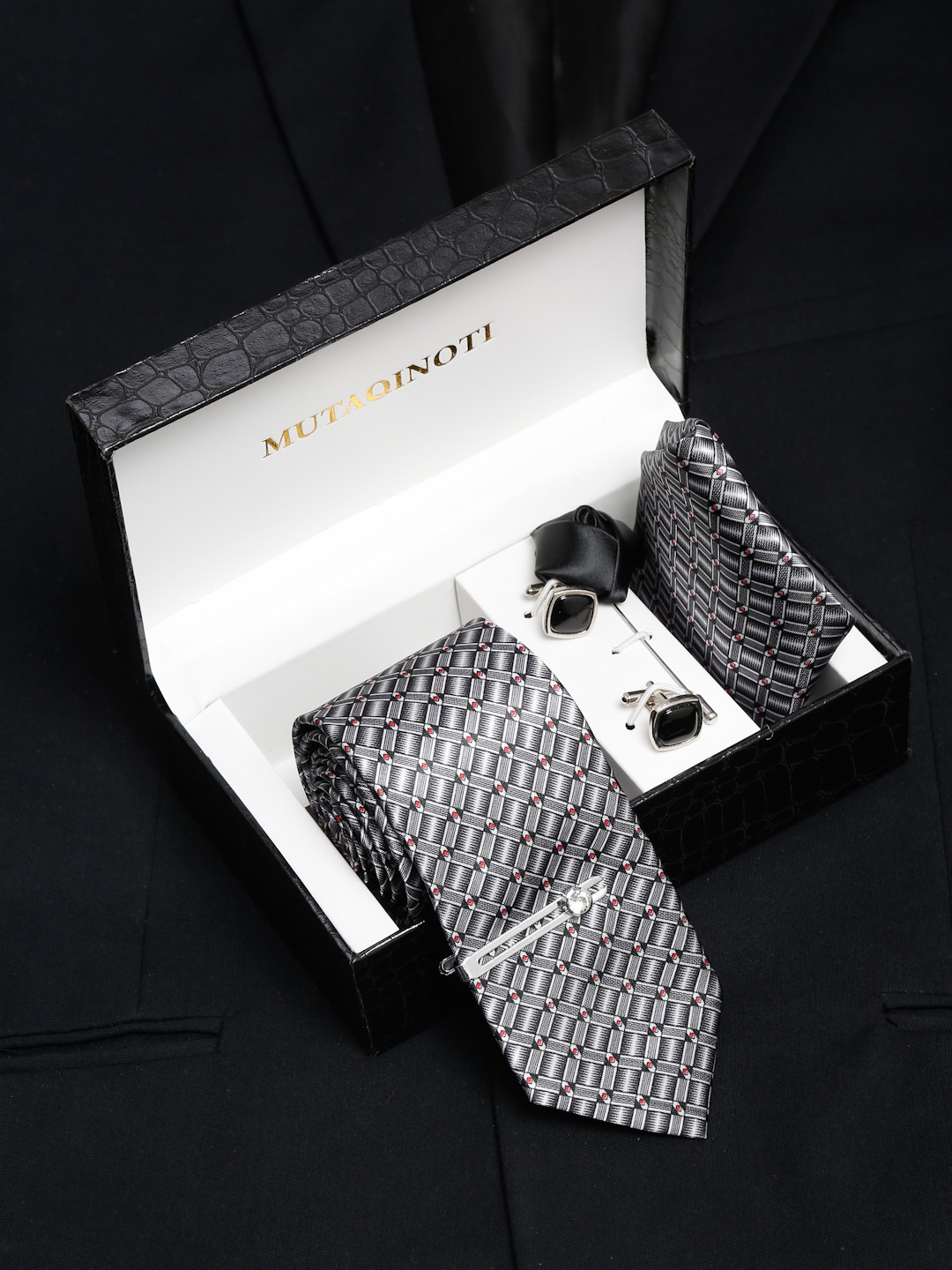 

MUTAQINOTI Men Necktie Accessory Gift Set, Grey
