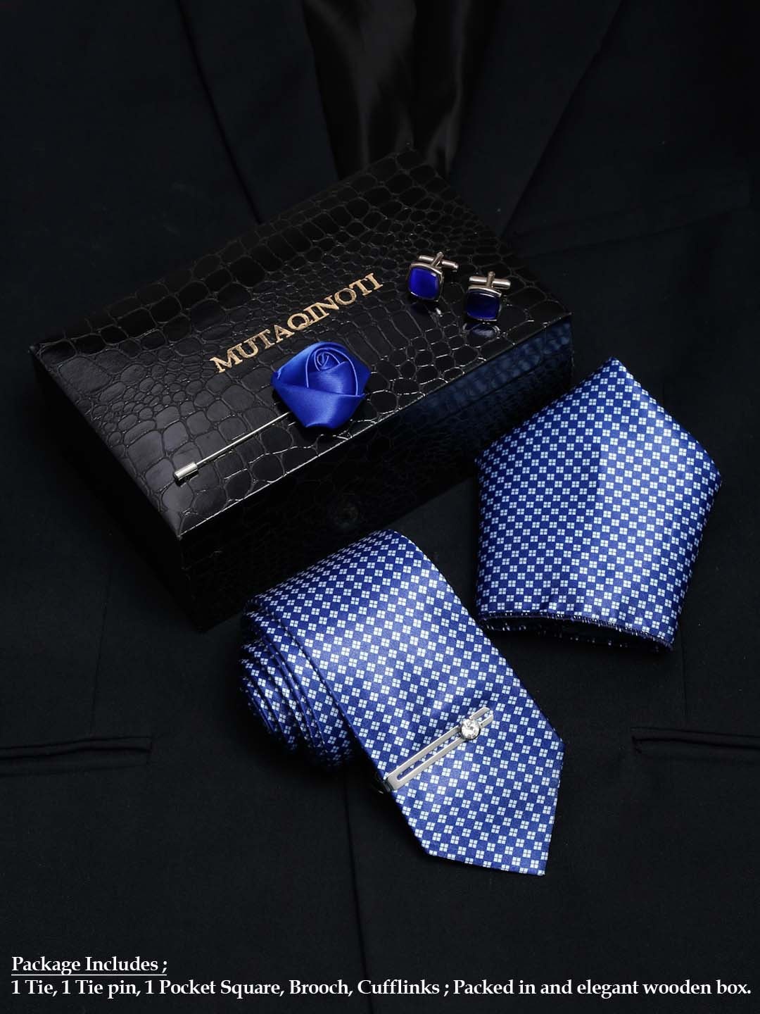

MUTAQINOTI Men Necktie Accessory Gift Set, Blue