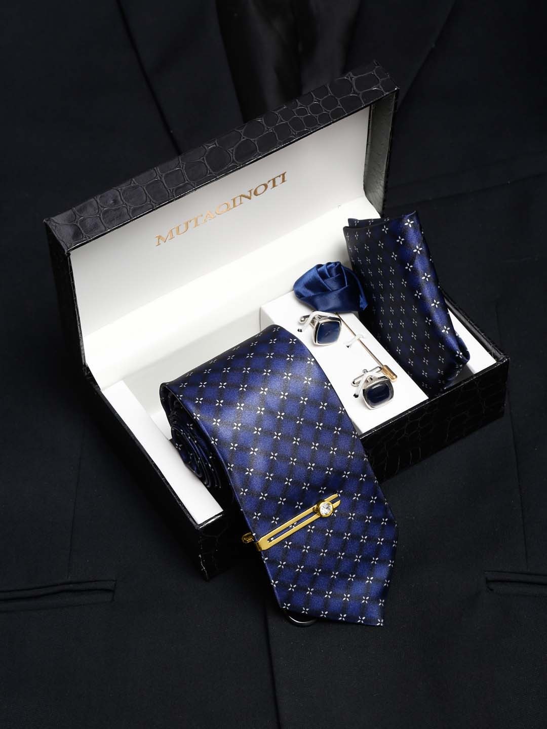 

MUTAQINOTI Men Necktie Accessory Gift Set, Navy blue