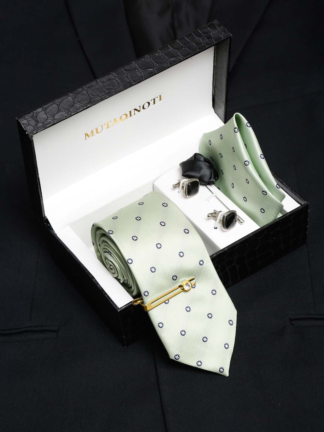 

MUTAQINOTI Men Silk Necktie Accessory Gift Set, Green