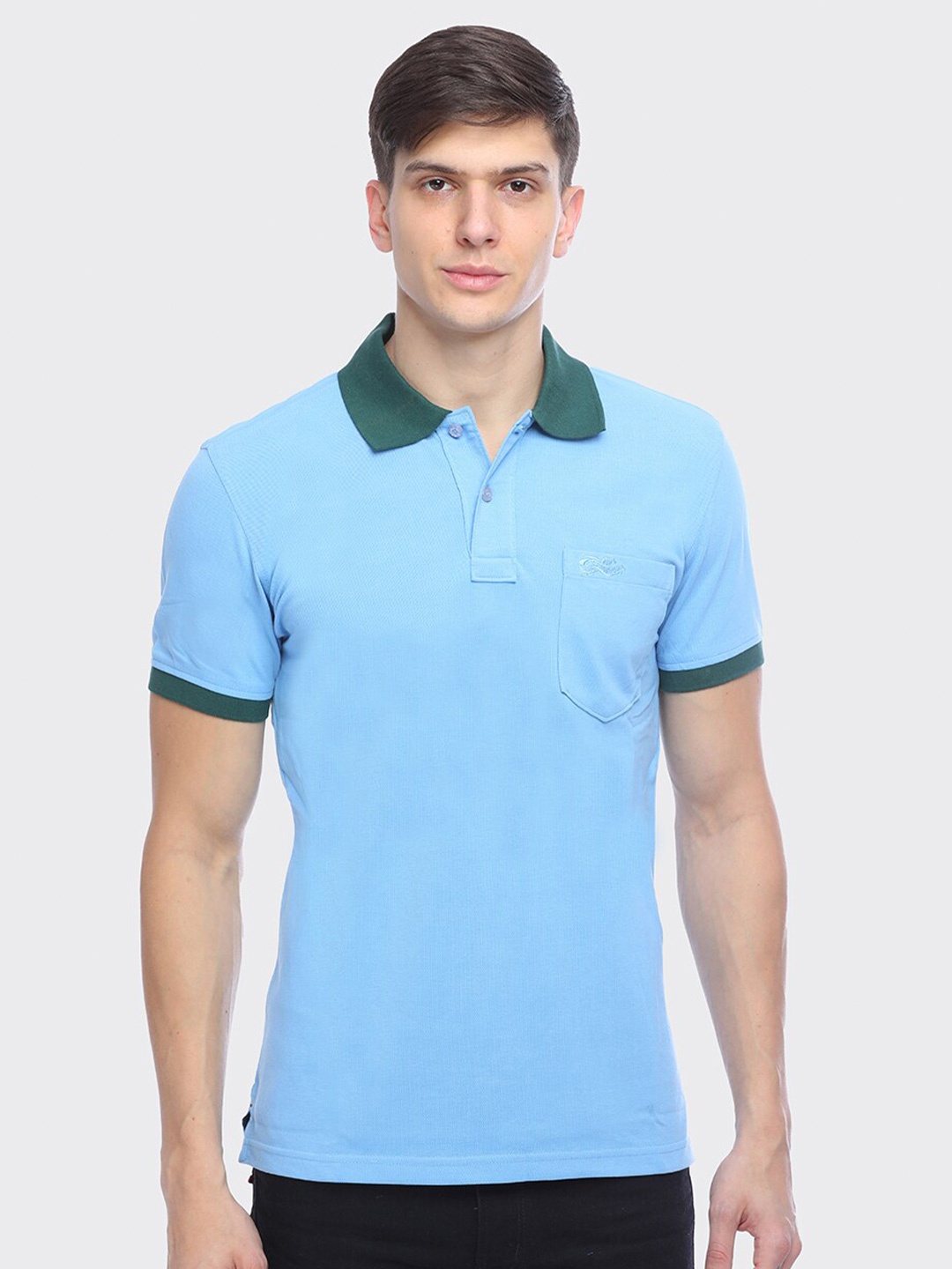 

LEAD & RIDE Men Blue Solid Colour Polo Collar Cotton T-shirt