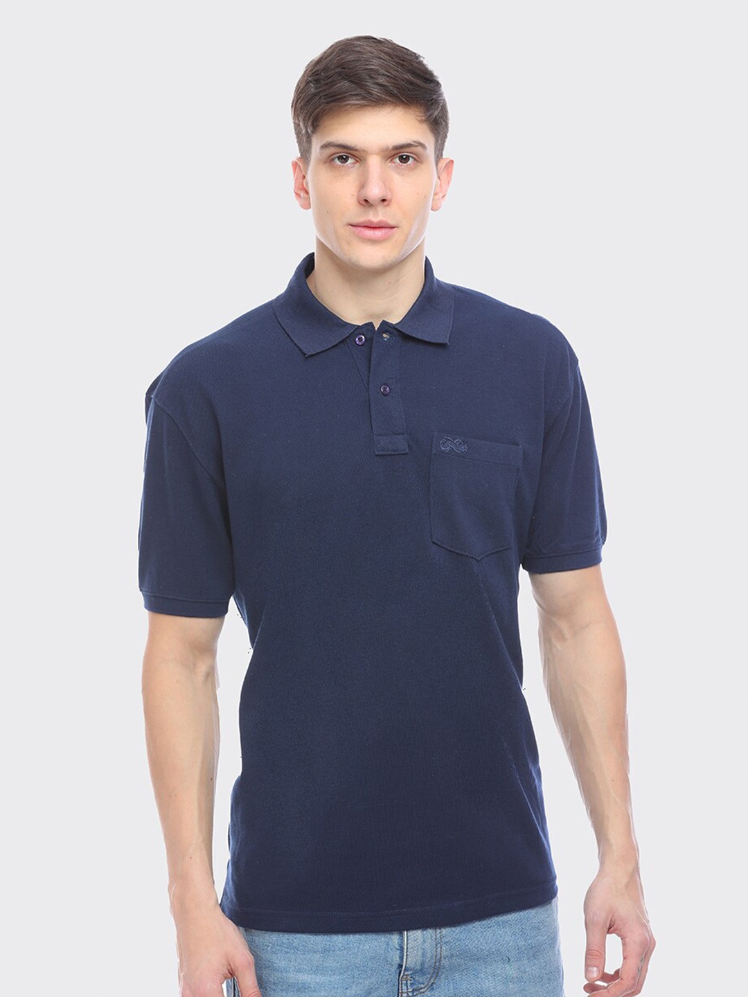 

LEAD & RIDE Men Navy Blue Polo Collar Cotton T-shirt