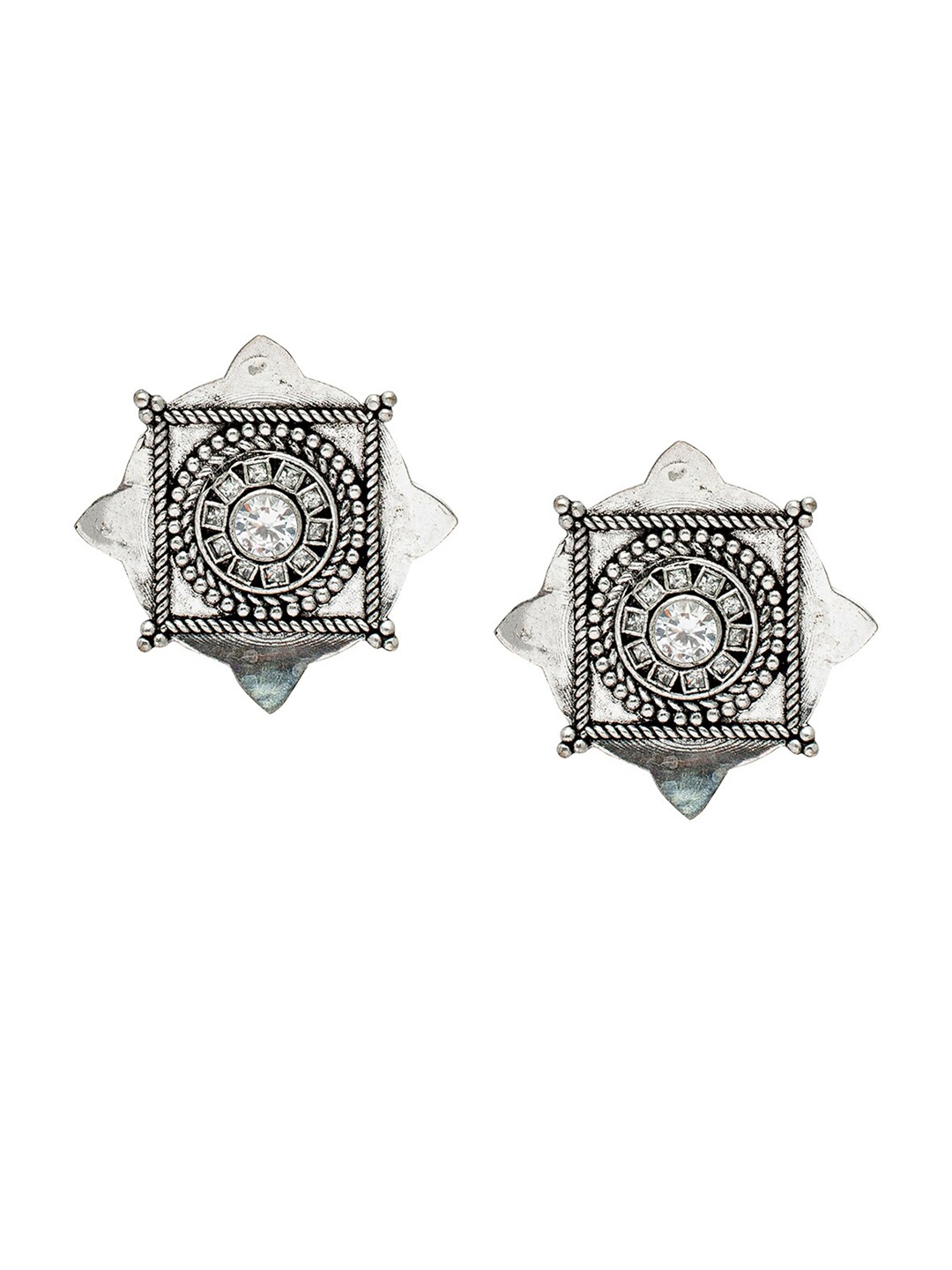 

Shining Jewel - By Shivansh Silver-Toned & White Contemporary Drop Earrings