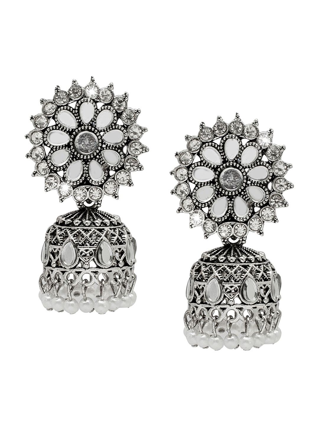 

Shining Jewel - By Shivansh Silver-Plated Contemporary Jhumkas Earrings