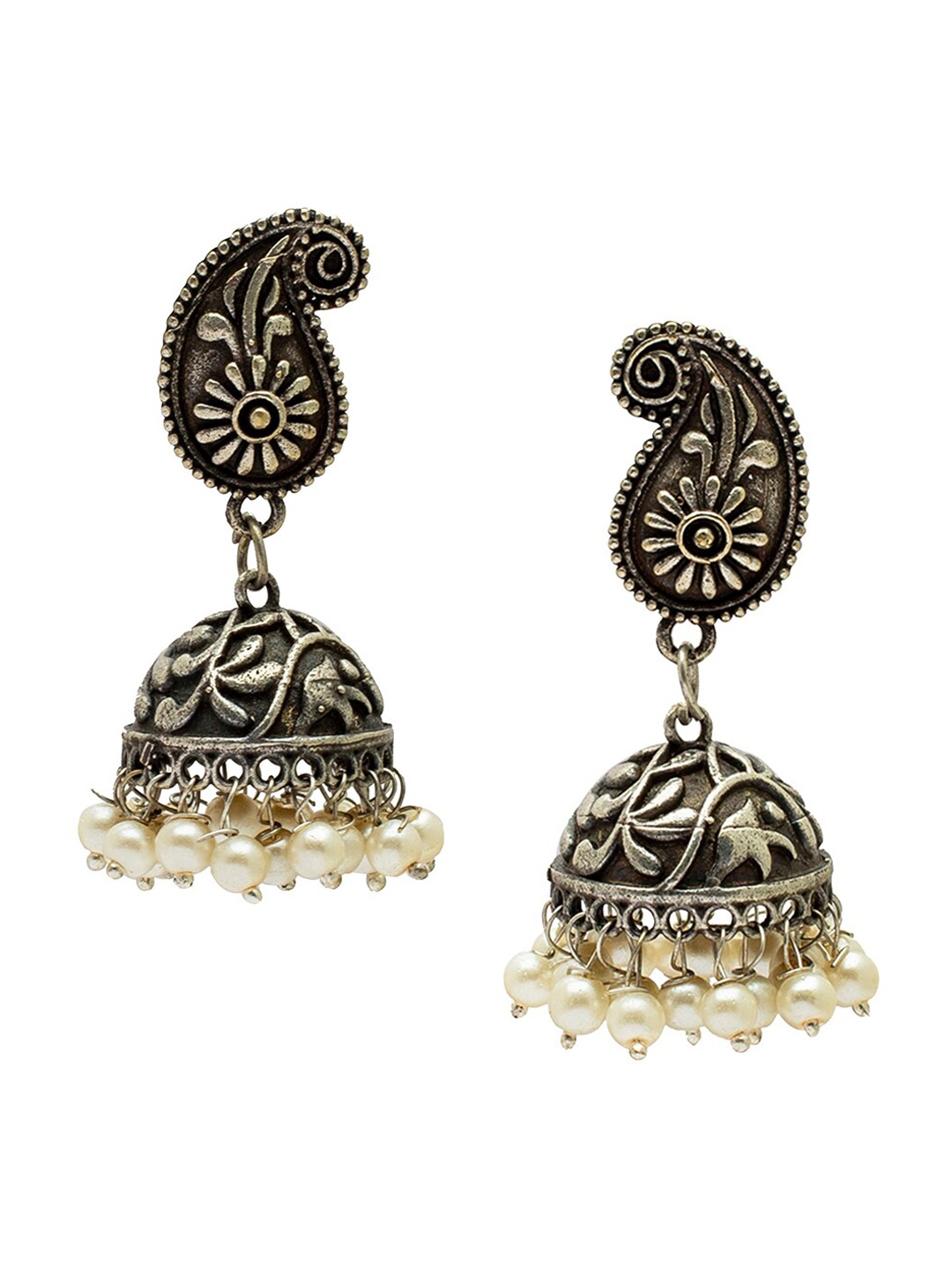 

Shining Jewel - By Shivansh Silver-Toned Contemporary Jhumkas Earrings