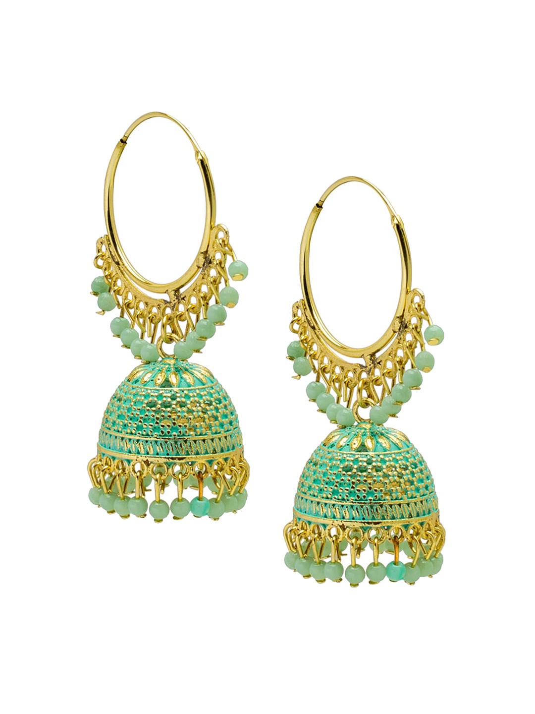 

Shining Jewel - By Shivansh Gold-Toned & Green Contemporary Hoop Earrings