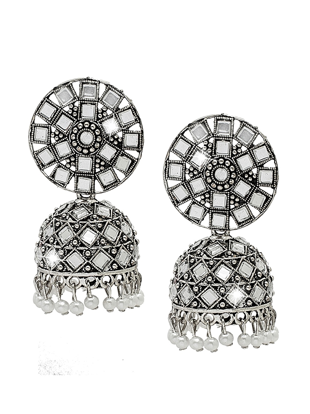 

Shining Jewel - By Shivansh Women Silver-Toned Silver Plated Contemporary Jhumka Earrings