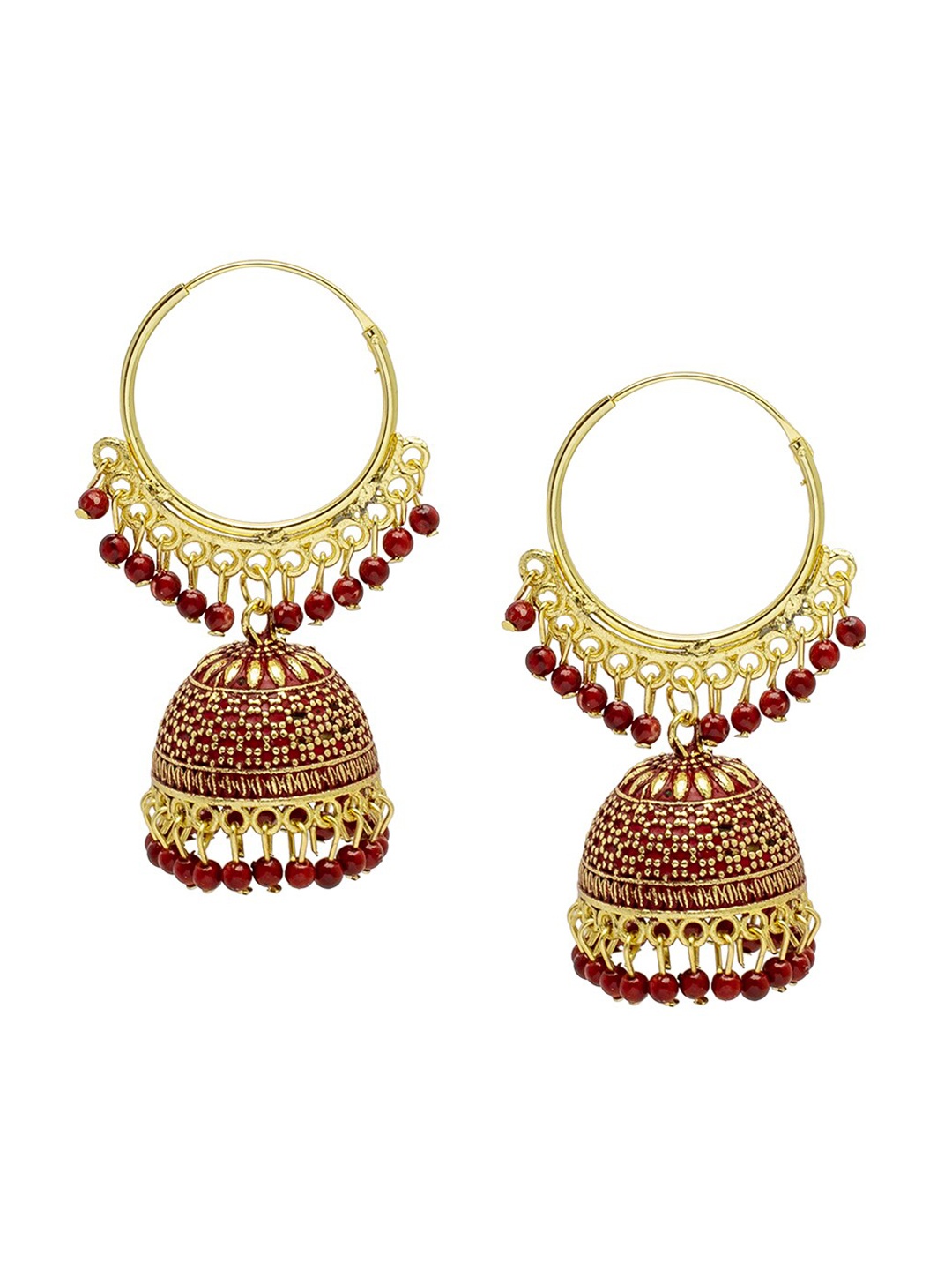 

Shining Jewel - By Shivansh Pack of 2 Gold-Toned & Red Contemporary Jhumkas Earrings