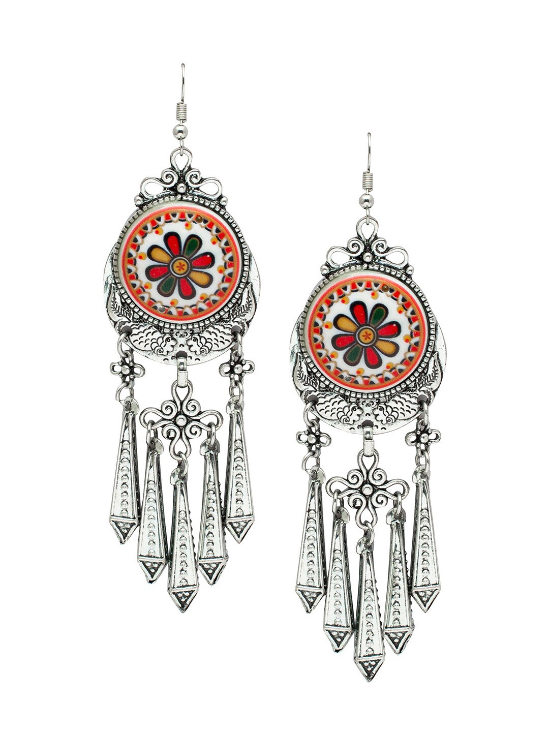 

Shining Jewel - By Shivansh Silver-Toned & Orange Contemporary Drop Earrings