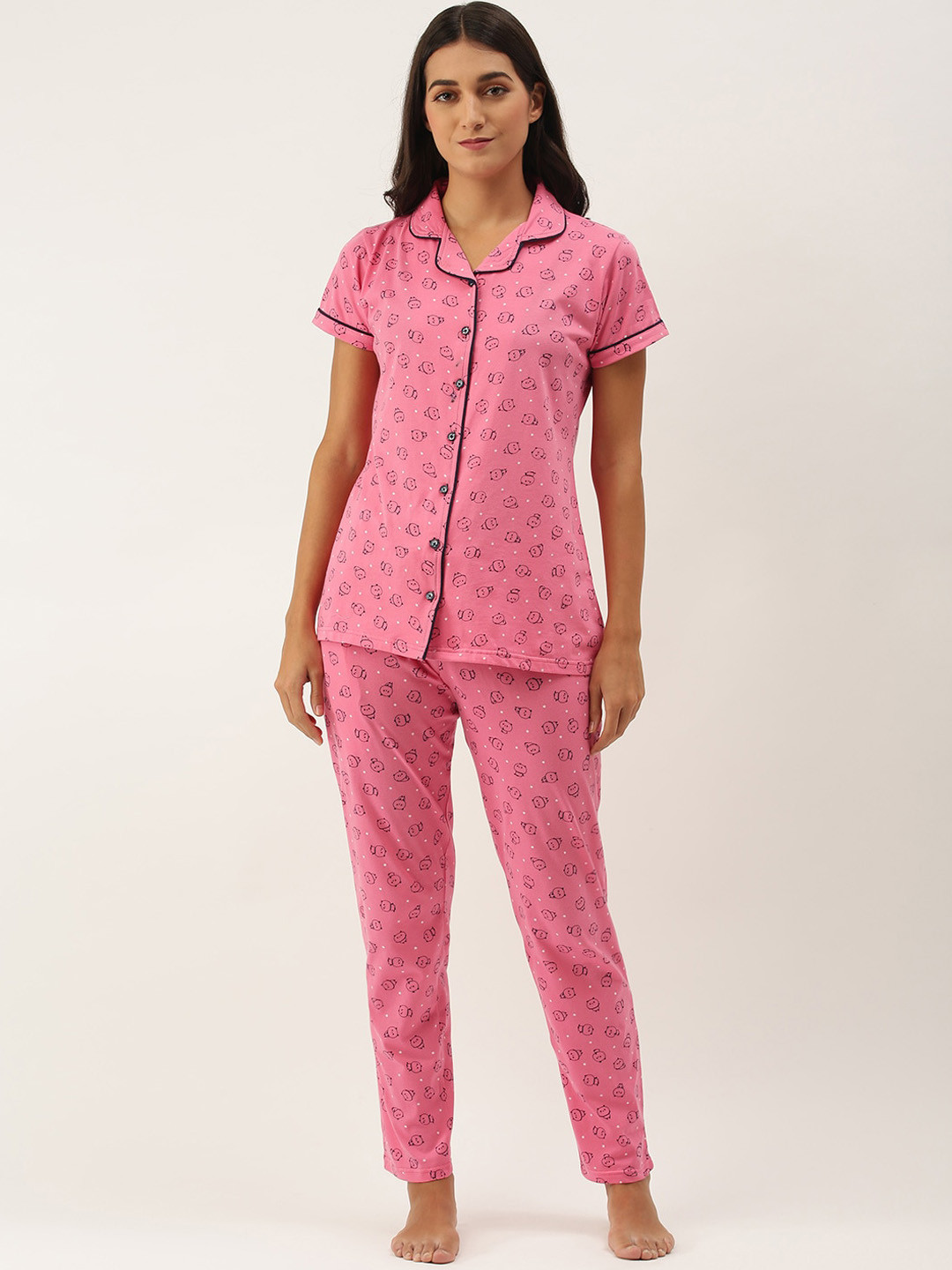 

RedRose Women Pink & Blue Printed Night suit