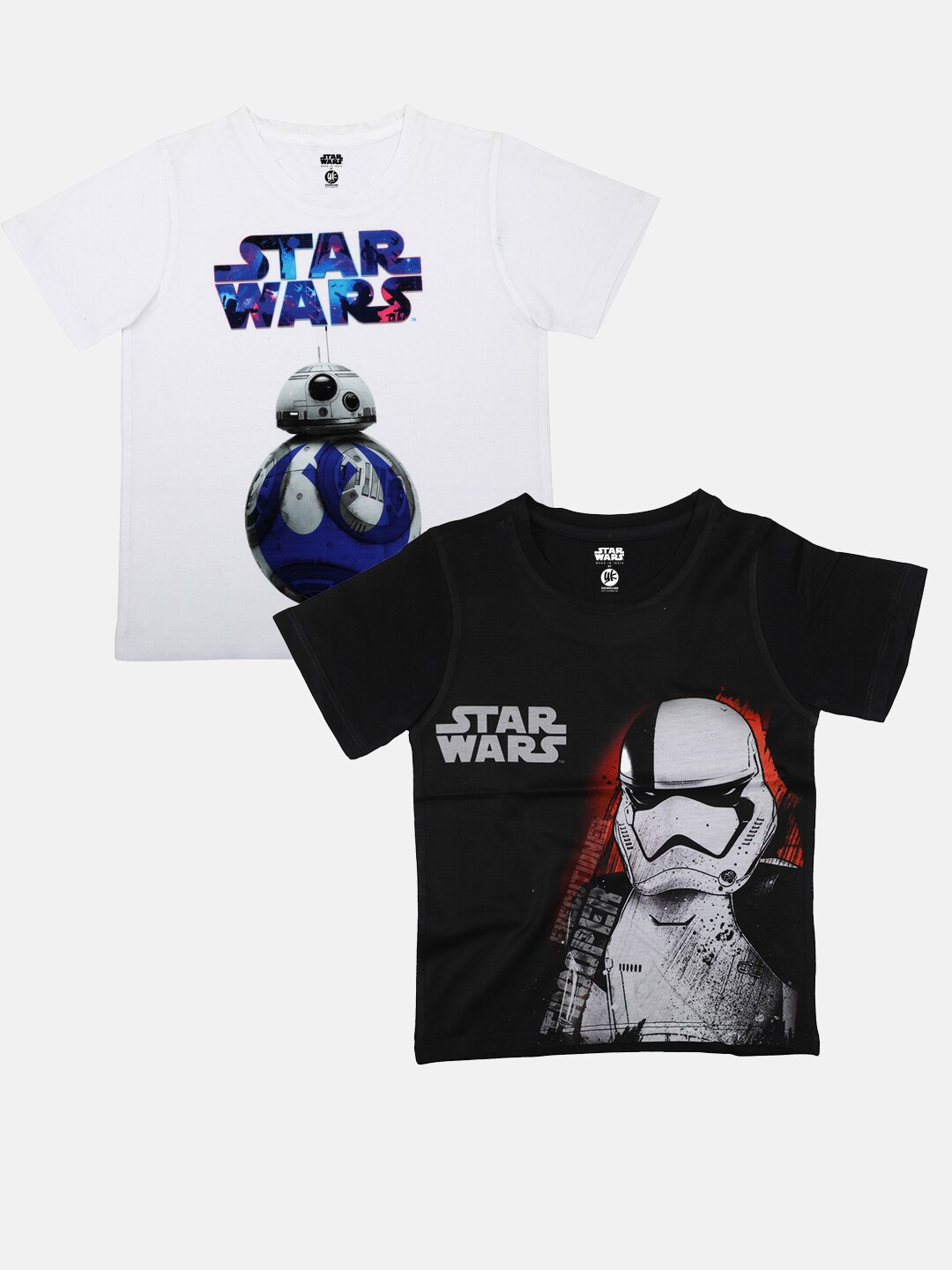 

YK Star Wars Boys Pack Of 2 White & Black Star Wars Printed Pure Cotton T-shirt