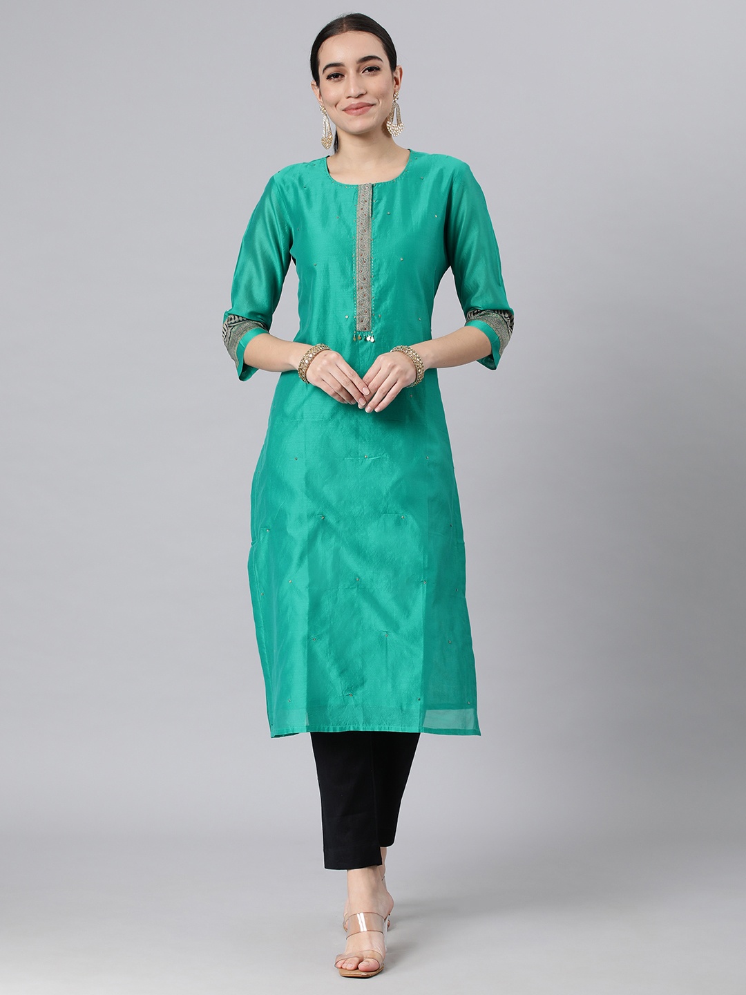 

araaliya Women Yoke Design Straight Kurta, Teal