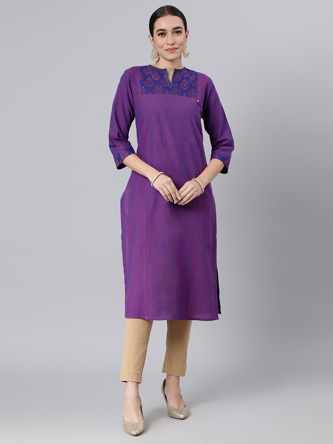 

araaliya Women Straight Yoke Design Kurta, Purple