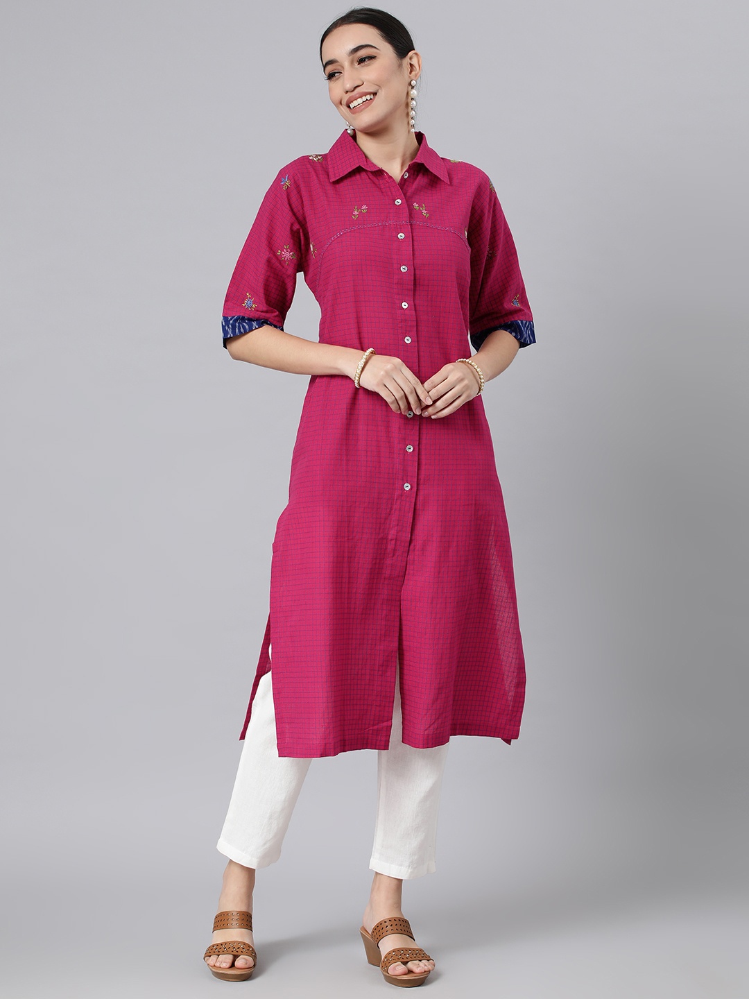 

araaliya Women A-Line Thread Work Kurta, Pink