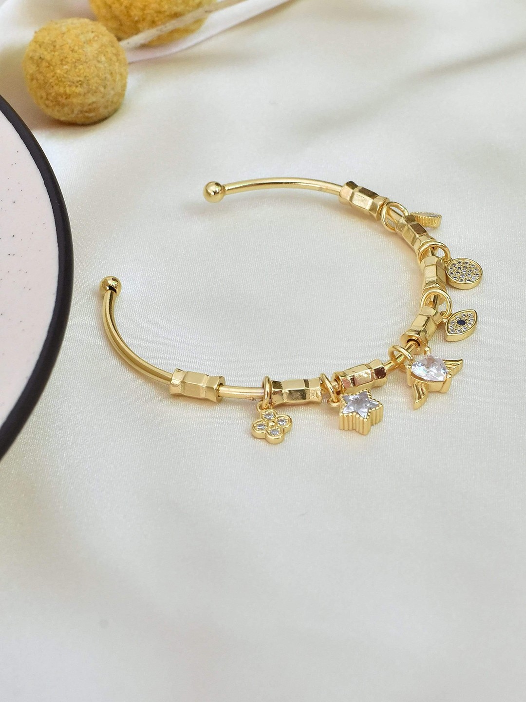 

Klissaa Women Gold-Plated & White Brass Bangle-Style Bracelet