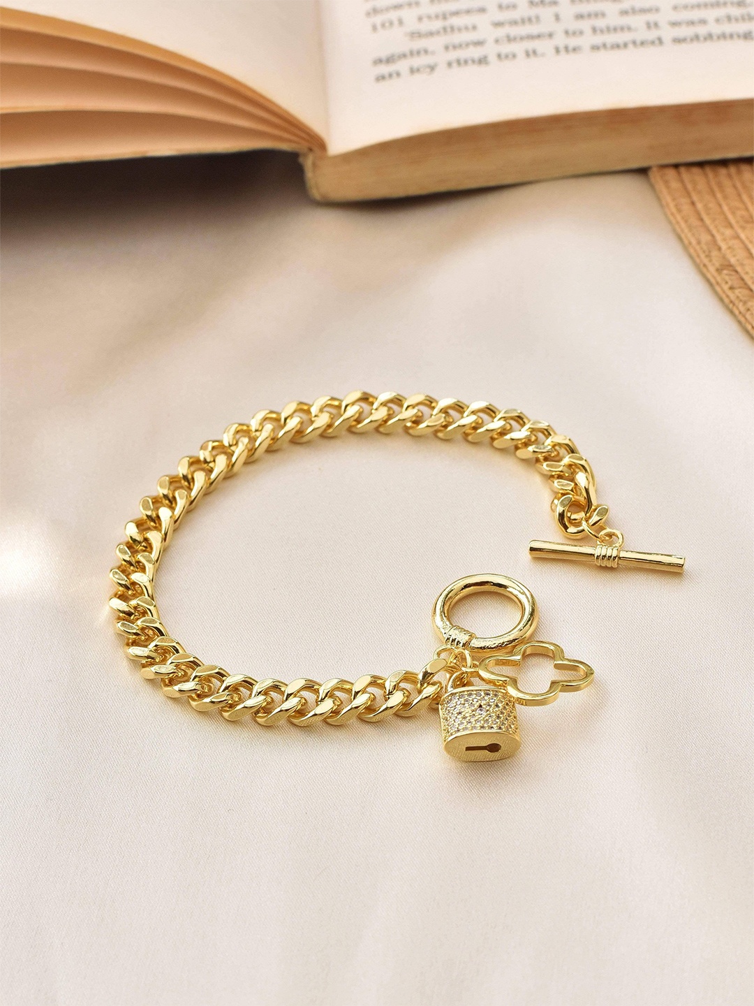 

Klissaa Women Gold-Toned & White Brass Gold-Plated Link Bracelet