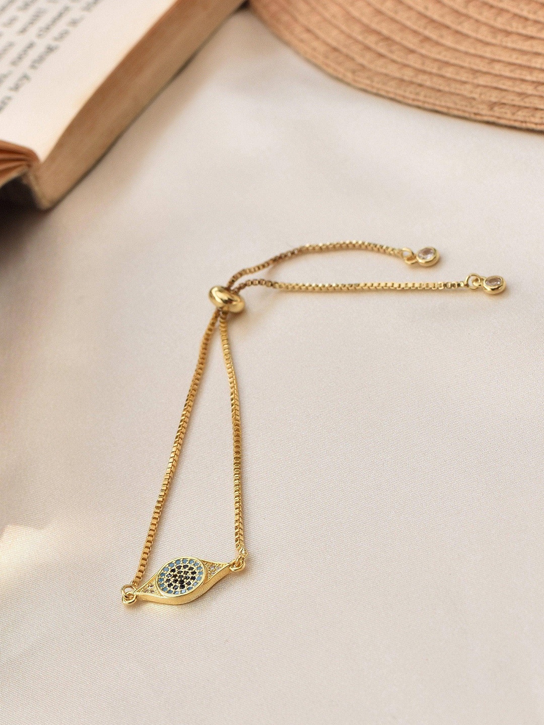 

Klissaa Women Gold-Toned & Blue Brass Gold-Plated Cuff Bracelet