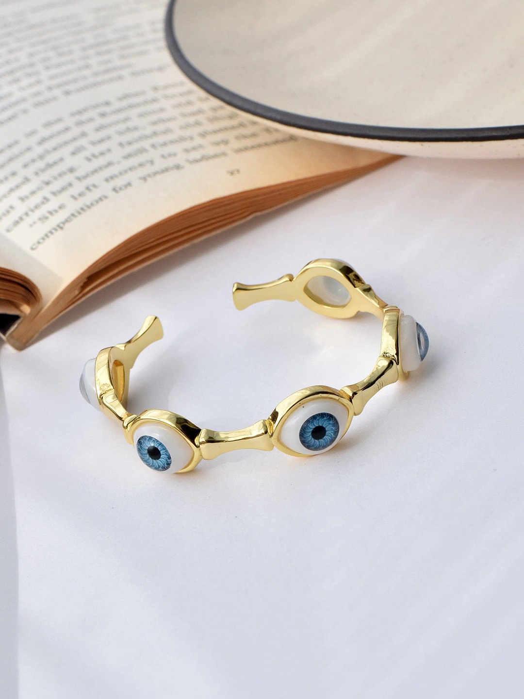 

Klissaa Women Gold-Toned & White Brass Gold-Plated Cuff Bracelet