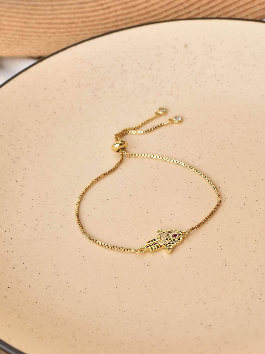 

Klissaa Women Gold-Toned & Red Brass Gold-Plated Cuff Bracelet