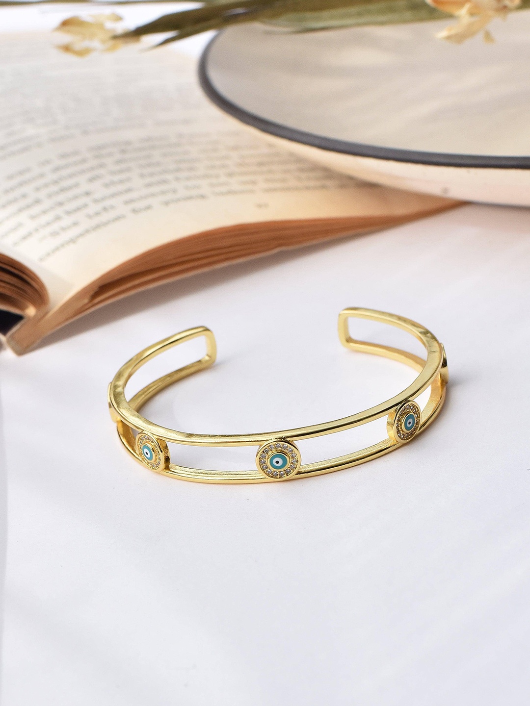 

Klissaa Women Gold-Toned & White Brass Gold-Plated Cuff Bracelet