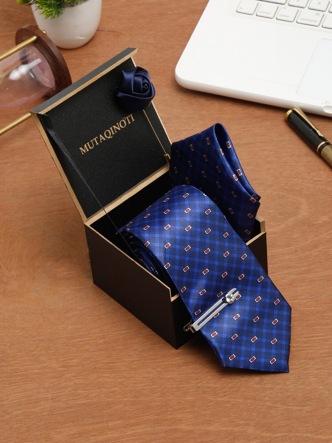 

MUTAQINOTI Men Men Printed Accessory Gift Set, Blue
