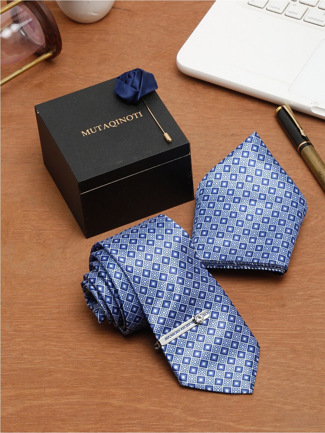 

MUTAQINOTI Men Blue Formal Tie Accessory Gift Set