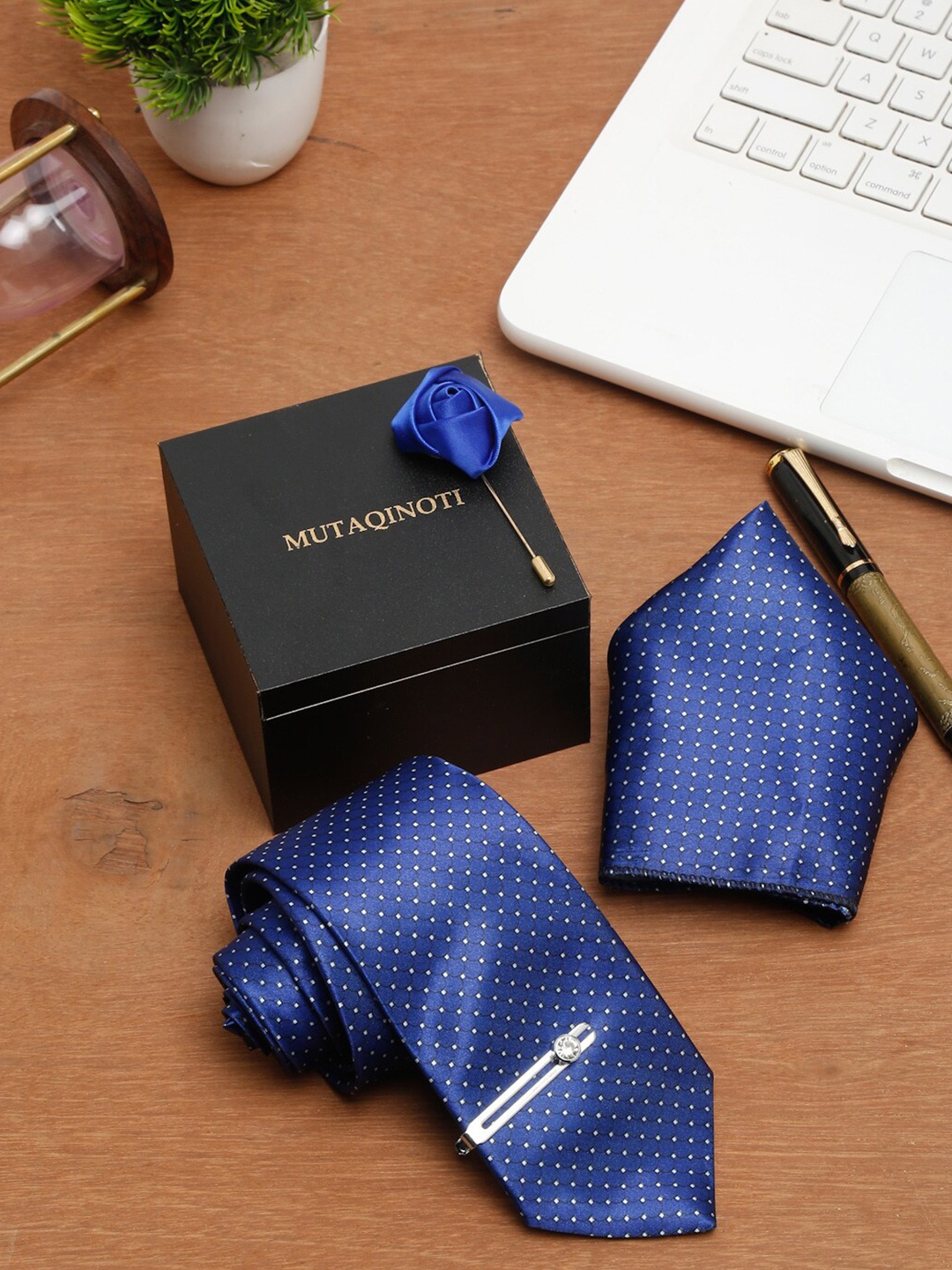 

MUTAQINOTI Men Blue Printed Formal Accessory Gift Set