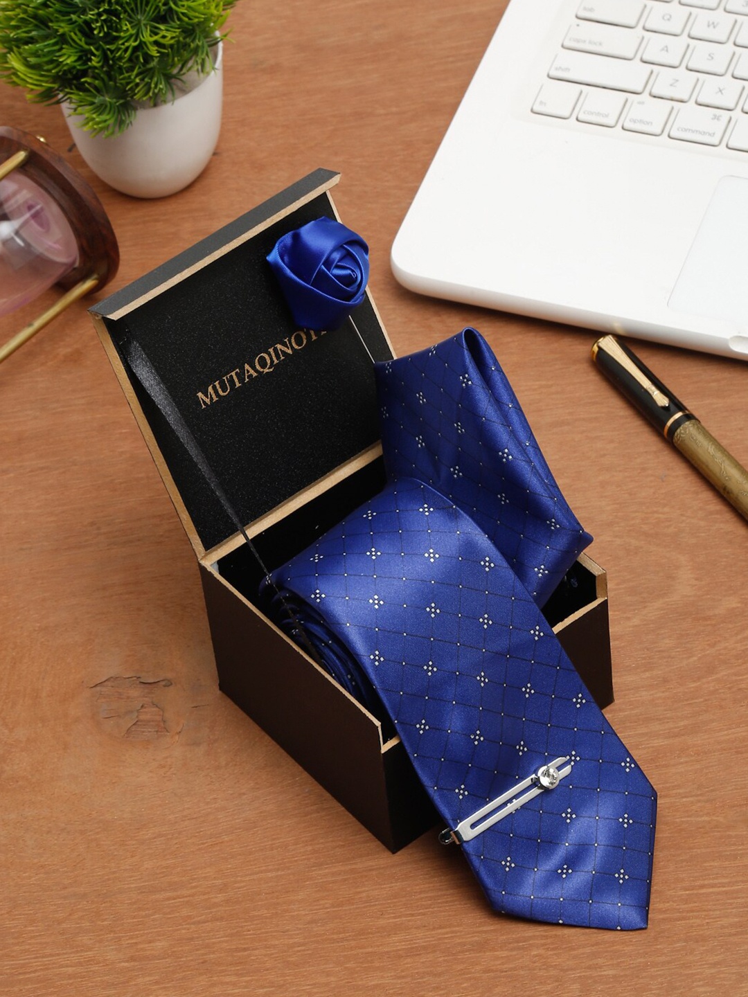 

MUTAQINOTI Men Blue Formal Tie Accessory Gift Set