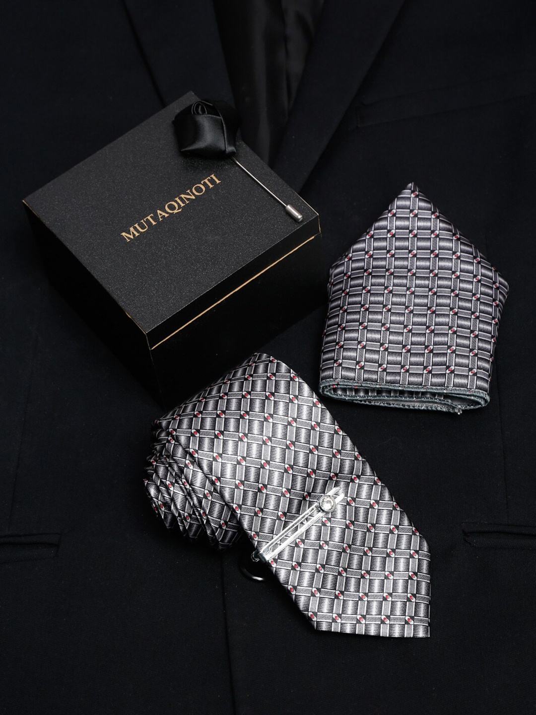 

MUTAQINOTI Men Formal Tie Accessory Gift Set, Black